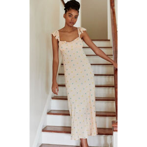 Anthropologie Scallop Babydoll Midi Dress Floral Print Ruffle Straps Size Large